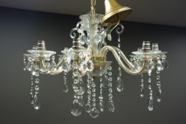 Eight branch clear glass chandelier, cut glass drops,