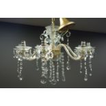Eight branch clear glass chandelier, cut glass drops,