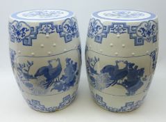 Pair Chinese blue and white garden seats,