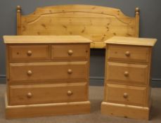 Solid pine chest fitted with two short and two long drawers, turned handles, (W82cm, H1cm, D46cm),