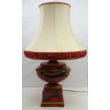 French style simulated marble table lamp with gilt swags & foliate borders on square base,