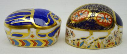 Two Royal Crown Derby paperweights, 'blue ladybird' and 'paptim', boxed,