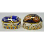Two Royal Crown Derby paperweights, 'blue ladybird' and 'paptim', boxed,