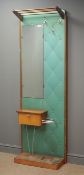 1950s retro hallstand, overhead storage rails, three double hanging hooks, large portrait mirror,