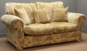 Two seat sofa, (W200cm, D107cm) matching armchair, (W109cm, D96cm) and footstool,