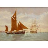 'Kitty and The Bounty off Ryde', 20th century oil on canvas board signed by Rex Phillip,