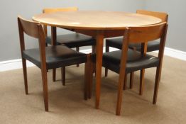 1950s teak drop leaf dining table on tapering supports (116cm x 125cm, H74cm),