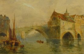 Ouse Bridge York, watercolour signed and dated 1893 by Caroline Audley, Rural Landscape,