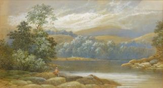 River Scene with Figure Fishing in the Foreground,
