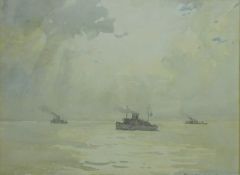 Shipping at Sea, watercolour signed by Nelson Ethelred Dawson (British,