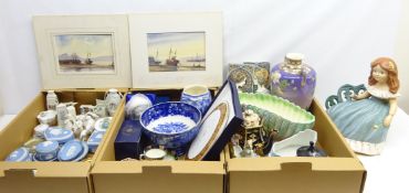 Collection of ceramics including; Wedgwood Jasper ware, Arcadian and other crested ware,