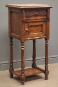 Late 19th century French walnut bedside cupboard, with marble top and interior,