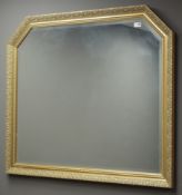 Rectangular gilt framed mirror with cantered corners, bevel edged plate,
