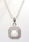 Silver opal and cubic zirconia pendant necklace stamped 925