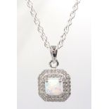 Silver opal and cubic zirconia pendant necklace stamped 925