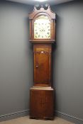 Early 19th century oak and mahogany banded longcase clock, triple arched trunk door with inlay,