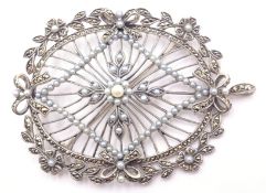 Silver seed pearl and marcasite pendant/brooch hallmarked Condition Report Length =