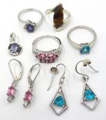 Pink toumaline silver ring with matching ear-rings, topaz ring and matching ear-rings,