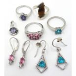 Pink toumaline silver ring with matching ear-rings, topaz ring and matching ear-rings,