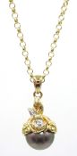 9ct gold grey pearl pendant necklace, hallmarked Condition Report chain approx 4.