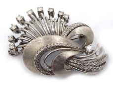 White gold contemporary flower spray brooch,