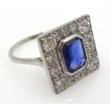 Art Deco style diamond and sapphire white gold ring,