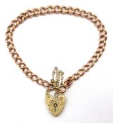 9ct rose gold graduating curb link bracelet with heart locket padlock,