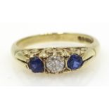 Three stone diamond and sapphire gold ring, hallmarked 9ct Condition Report Approx 2.