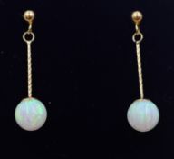 Pair of 9ct gold opal pendant ear-rings stamped 375 Condition Report <a