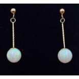 Pair of 9ct gold opal pendant ear-rings stamped 375 Condition Report <a