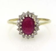 9ct gold ruby and diamond cluster ring hallmarked Condition Report Approx 1.
