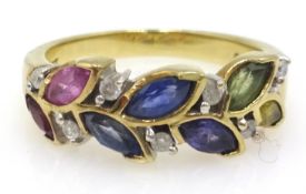 Gold stone set leaf design ring, hallmarked 9ct Condition Report Approx 4.