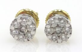 Pair of diamond cluster gold ear-rings with screw backs,