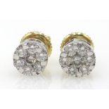 Pair of diamond cluster gold ear-rings with screw backs,