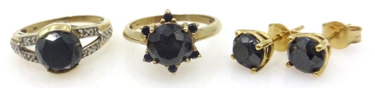 Hematitie and diamond gold ring,