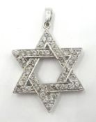 18ct white gold diamond Star of David pendant stamped K18 diameter 2.