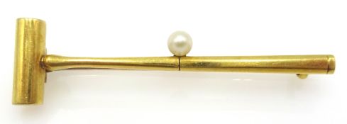 Gold croquet mallet set with a single seed pearl tested 18ct Condition Report Approx