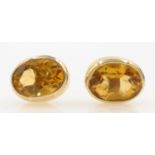 Pair of 9ct gold oval citrine stud ear-rings hallmarked Condition Report Approx 1.