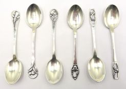 Six Danish silver teaspoons by Eiler & Marloe marked Sterling Denmark E&M Condition