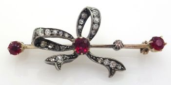 Edwardian ruby and diamond bow design brooch Condition Report Length = 4.
