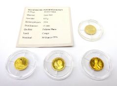 Four miniature 14ct (585) gold coins, all in protective capsules,