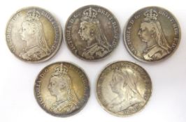 Five Great British Queen Victoria crowns, 1888,