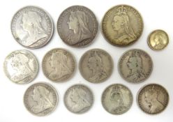 Collection of Great British Queen Victoria silver coinage; sixpence 1887, florin 1872,