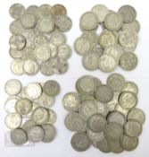 Collection of ninety-eight pre-1947 Great British silver coins;