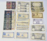 Collection of Romanian banknotes including; tiz korona 1915, 5 Lei 1920, cici mii lei 1944,