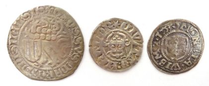 Three Southern German hammered silver coins, measurements being; 2.9g D26mm, 1.27g D19mm and 1.