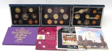 Seven Royal Mint year sets; 1984, 1994 and 1996, proof sets in blue folders of issue, 1980, 1982,