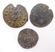 Three hammered British coins, all heavily clipped, weight of each coin; 0.99g, 1.00g and 1.