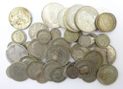 Collection of Great British and World silver coins including; Queen Victoria 'gothic' florin,