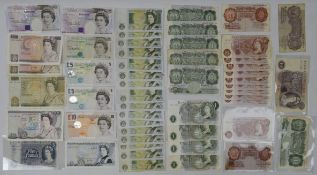 Collection of fifty-two Great British banknotes including; five Beale one pound notes,